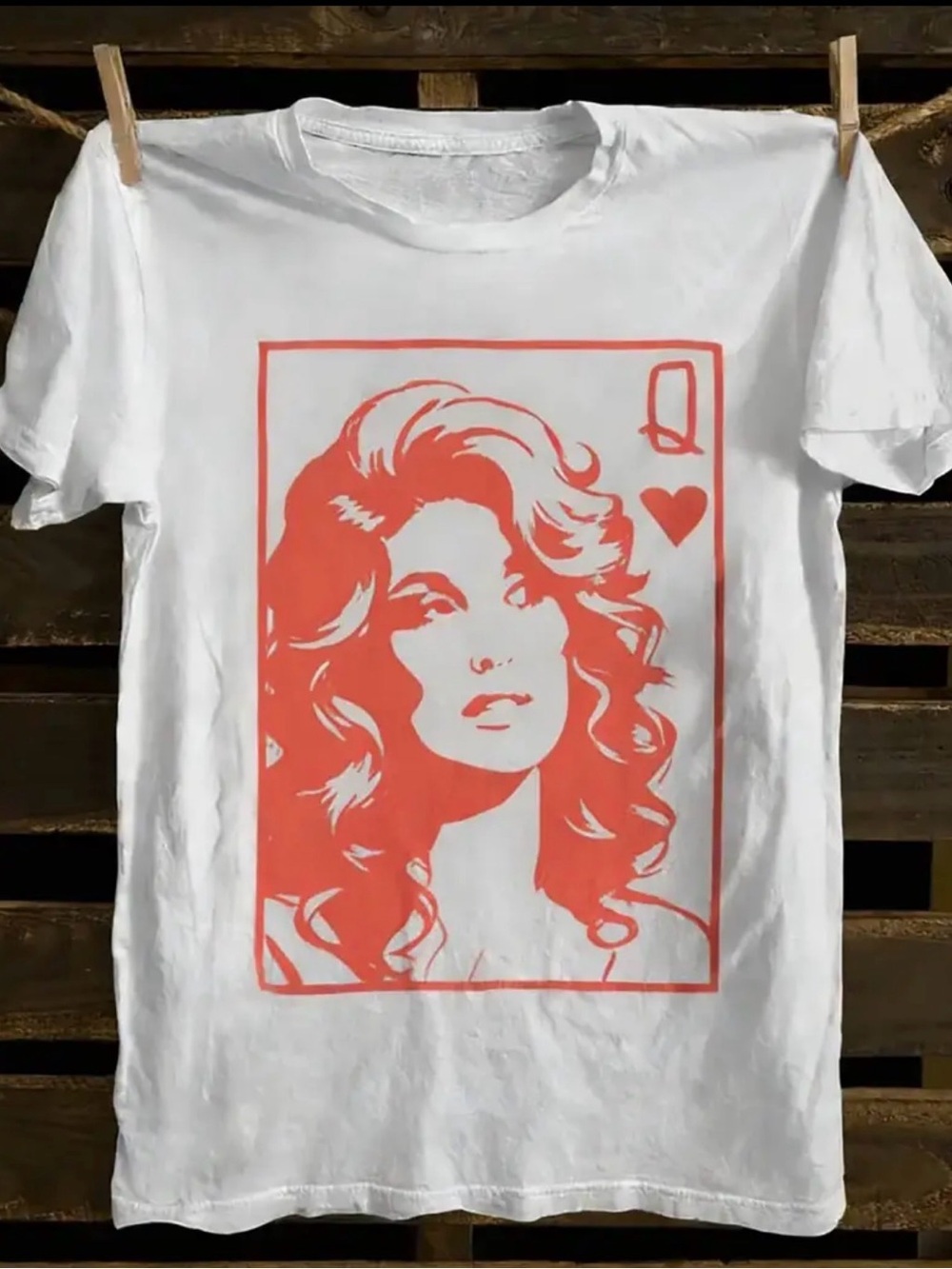 Queen of Hearts Graphic Tee - White with Coral Print